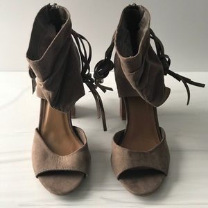 Bamboo Gray Open-Toe Platform Heels